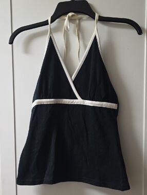 SO Black Halter Tank Top with  White Trim